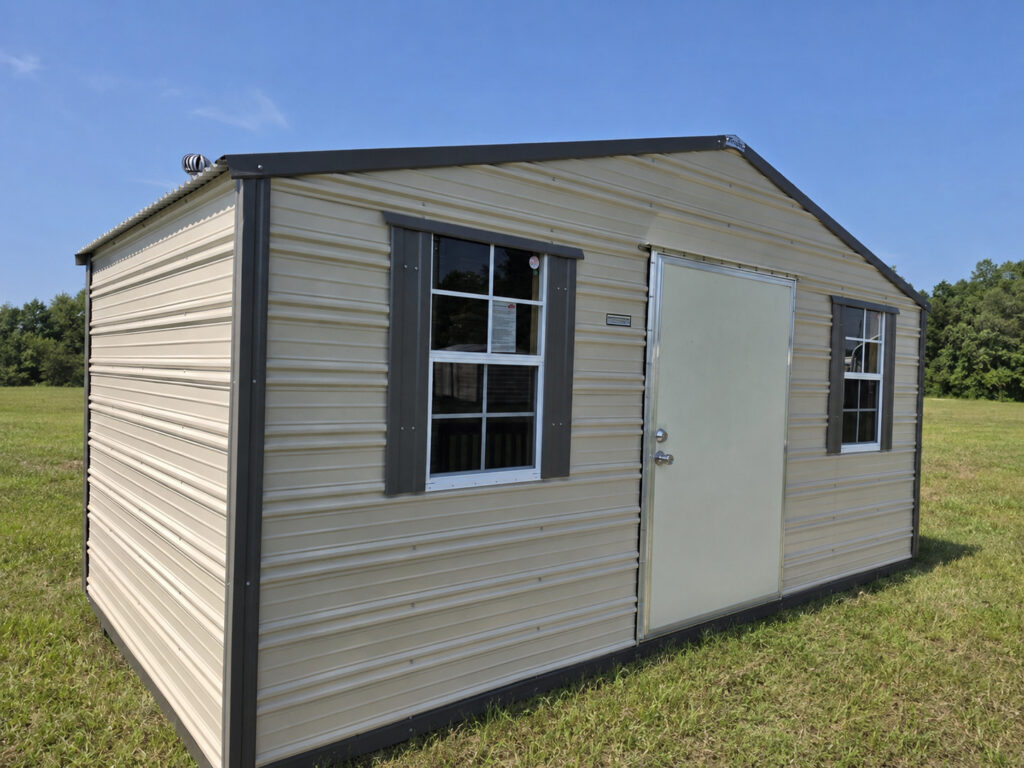 8X16 Shed with Beige siding and Burnished Slate trim and a Standard roof