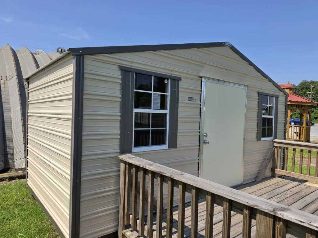 8X16 Shed with Beige siding and Burnished Slate trim and a Standard roof