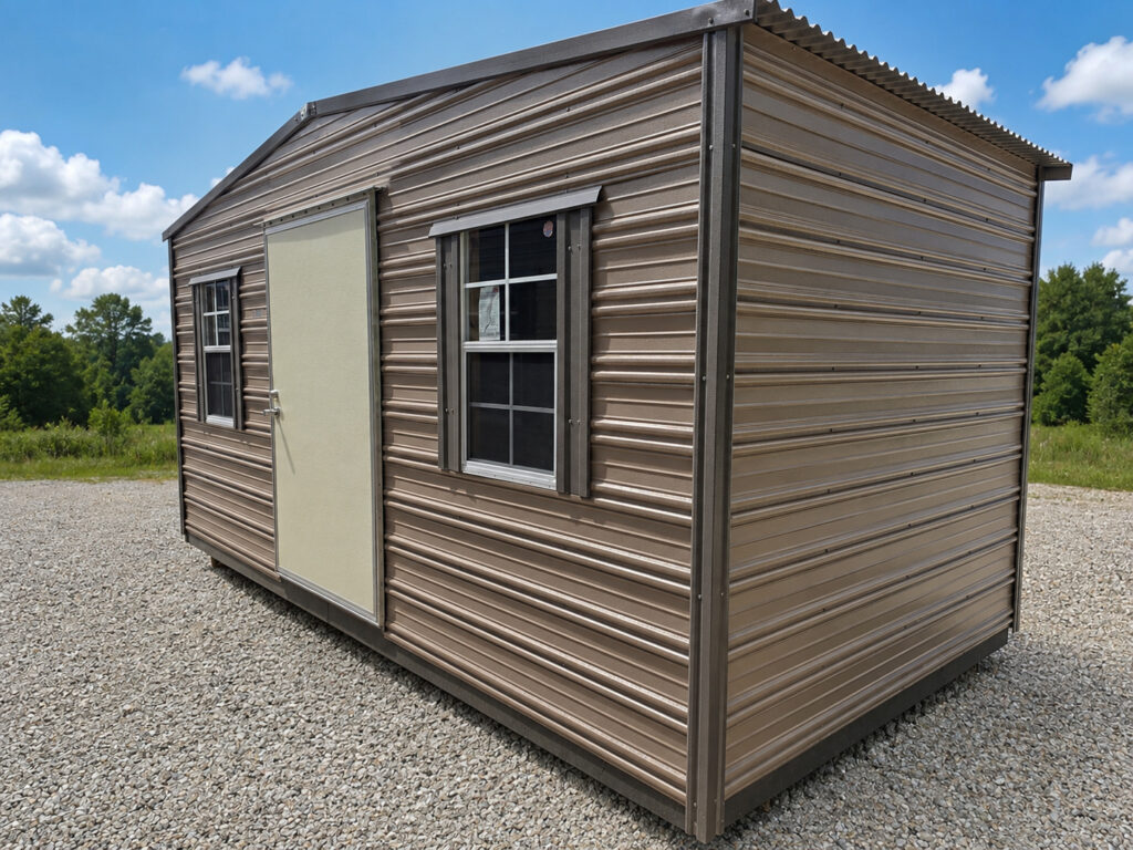 8X16 Shed with Oak siding and Burnished Slate trim and a Standard roof