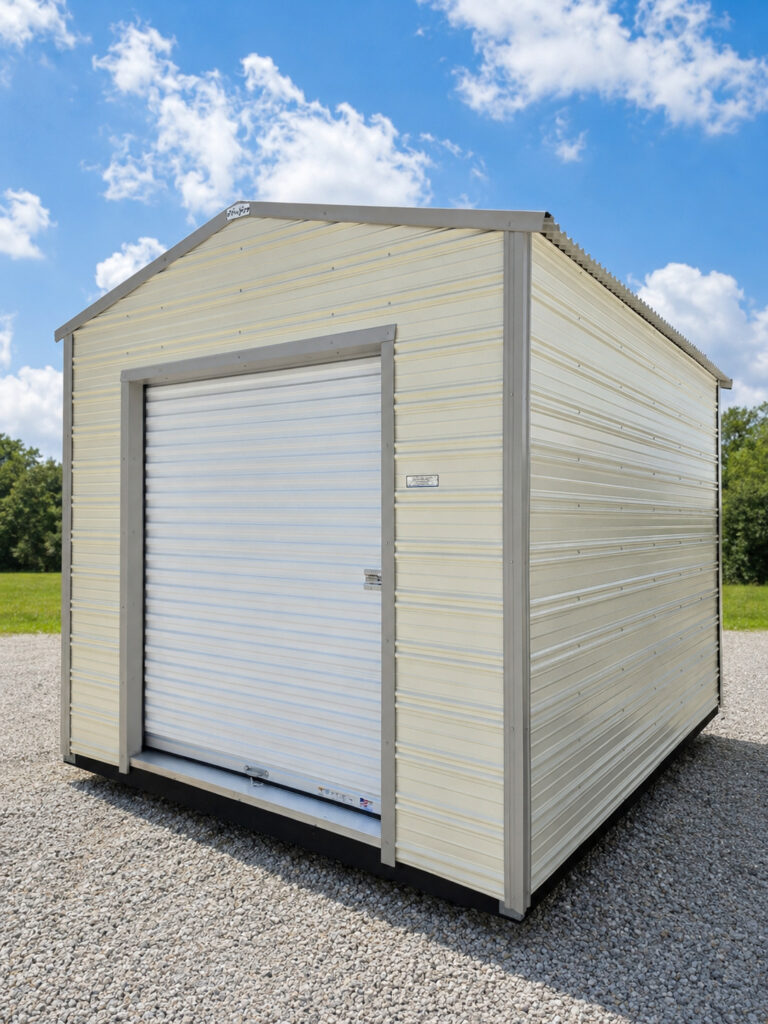 10X12 Shed with Colonial White siding and Ash Grey trim and a Gable roof