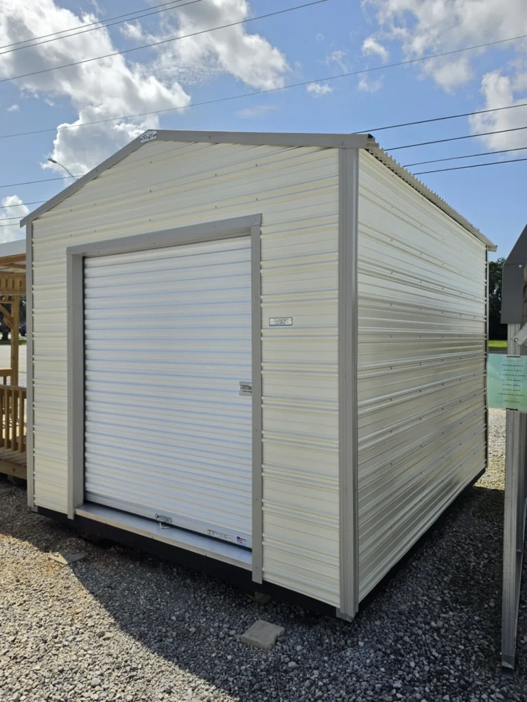 10X12 Shed with Colonial White siding and Ash Grey trim and a Gable roof