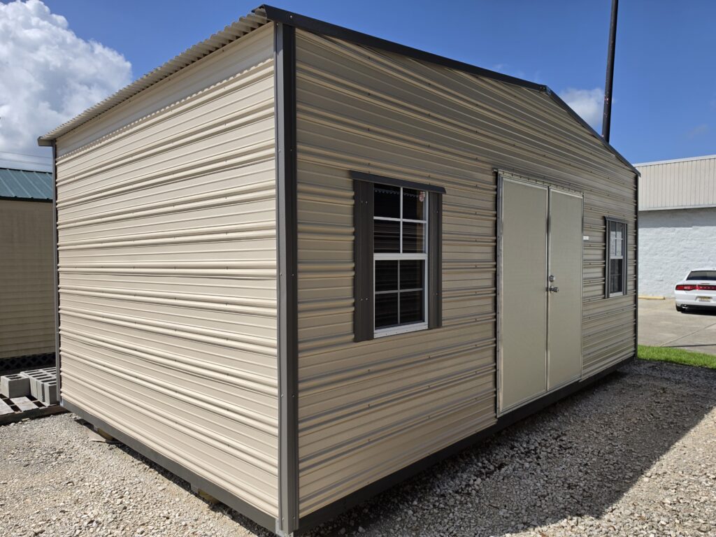 12X20 Shed with Beige siding and Burnished Slate trim and a Standard roof