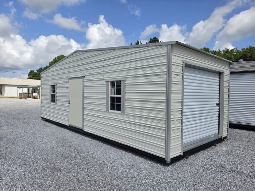 12X28 Shed with Colonial White siding and Ash Grey trim and a Standard roof