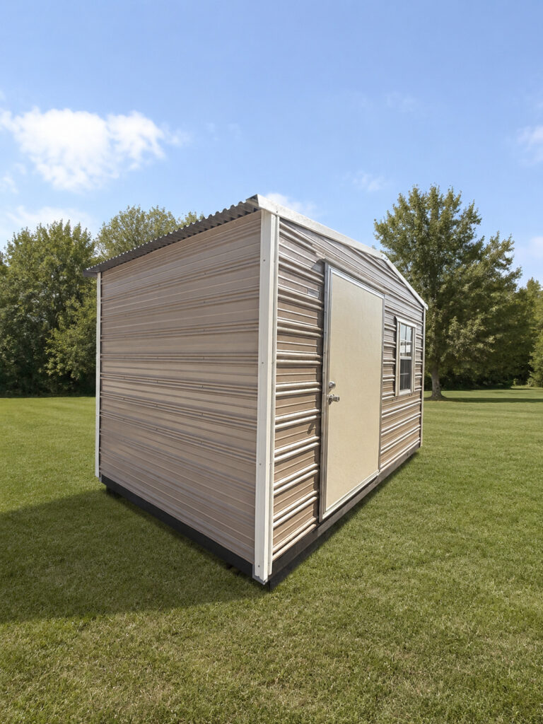 8X12 Shed with Oak siding and Colonial White trim and a Standard roof