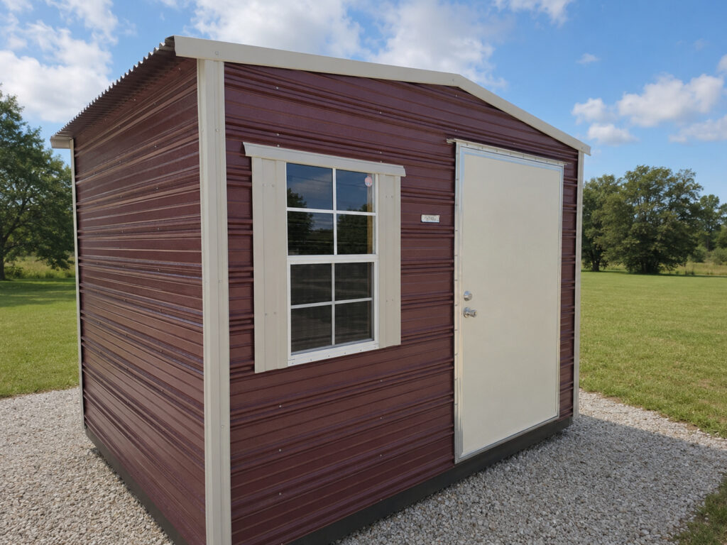 8X10 Shed with Rustic Red siding and Ash Grey trim and a Standard roof
