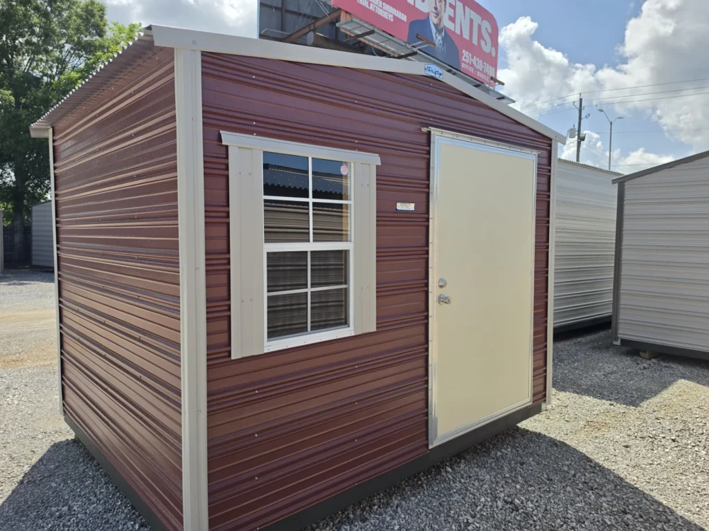 8X10 Shed with Rustic Red siding and Ash Grey trim and a Standard roof