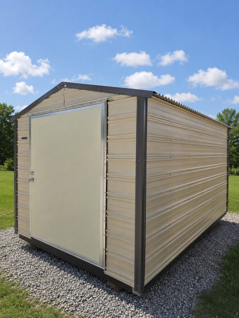 8X12 Shed with Beige siding and Burnished Slate trim and a Gable roof