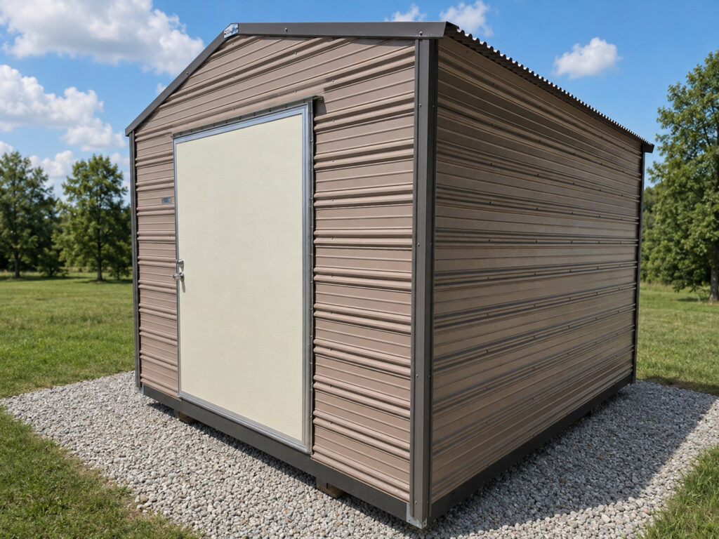 10X12 Shed with Oak siding and Burnished Slate trim and a Gable roof
