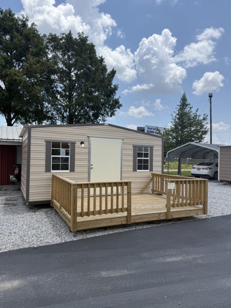 10X16 Workshop with Beige siding and Burnished Slate trim and a Standard roof