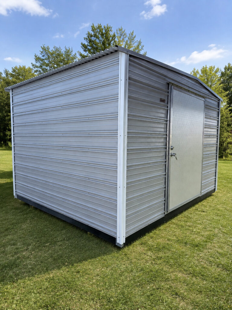10X12 Shed with Ash Grey siding and Colonial White trim and a Standard roof
