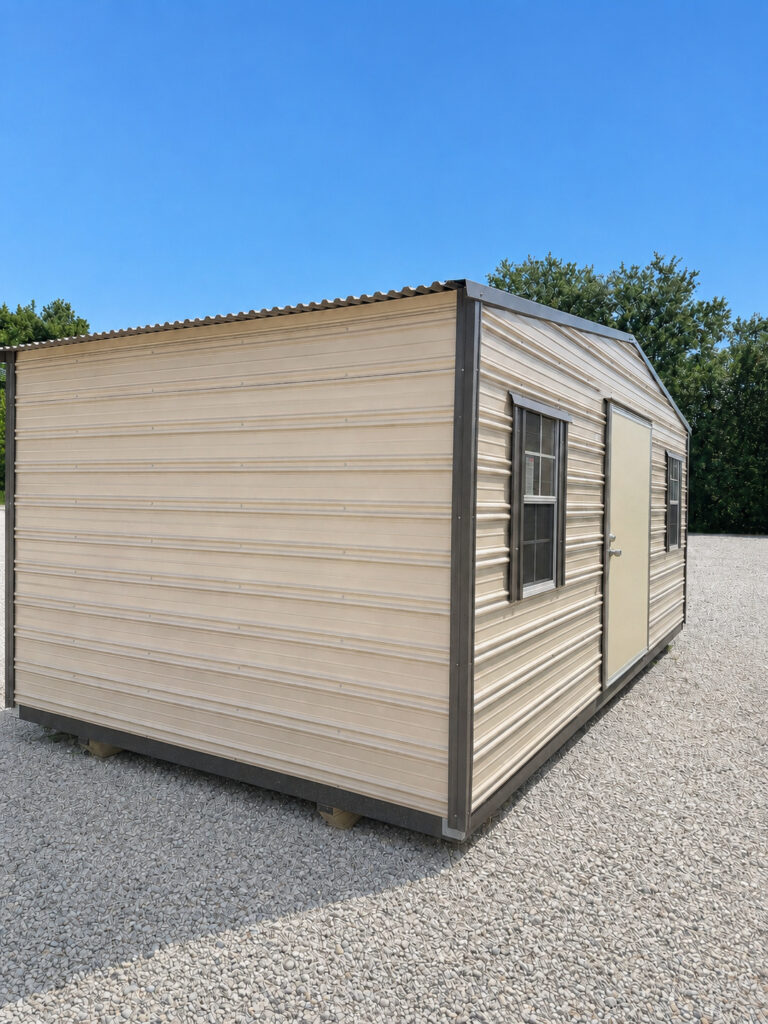 10X20 Shed with Beige siding and Burnished Slate trim and a Standard roof