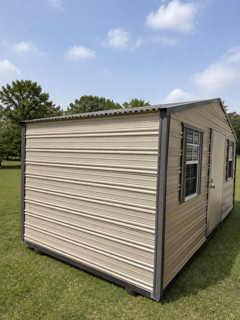 8X16 Shed with Beige siding and Burnished Slate trim and a Standard roof