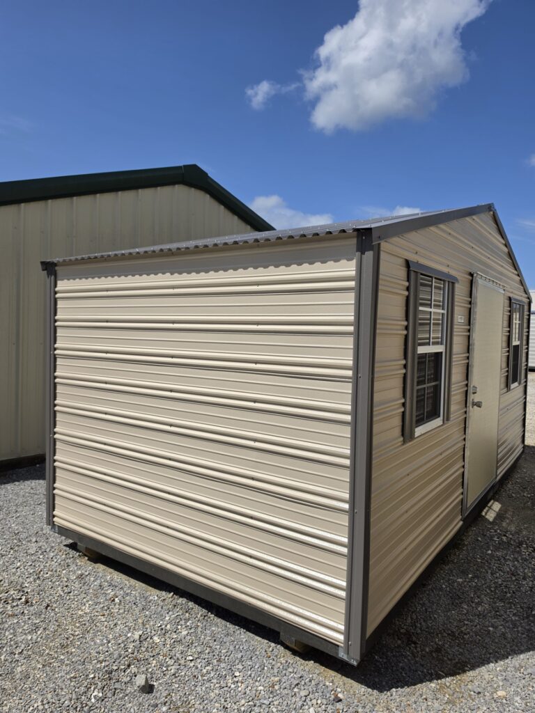 8X16 Shed with Beige siding and Burnished Slate trim and a Standard roof