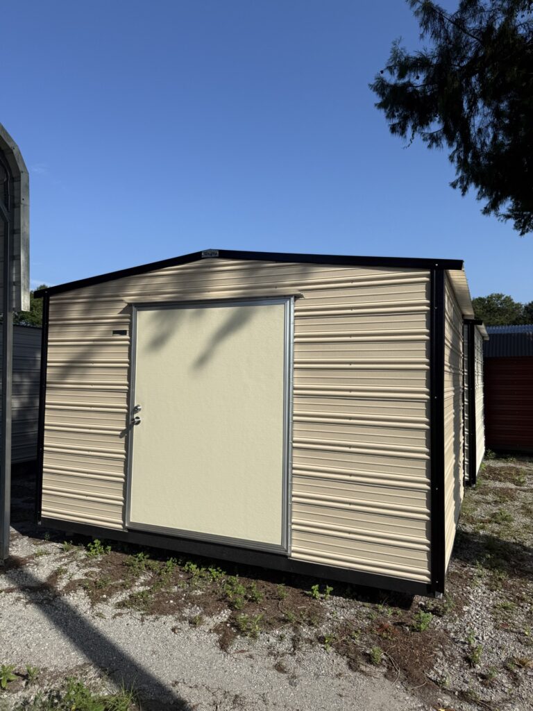 10X12 Shed with Beige siding and Black trim and a Standard roof