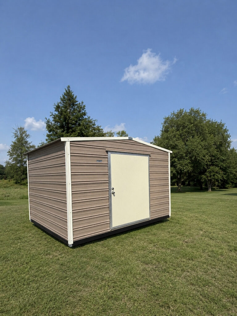 10X12 Shed with Oak siding and Colonial White trim and a Standard roof