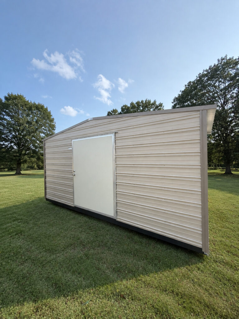 8X16 Shed with Beige siding and Oak trim and a Standard roof
