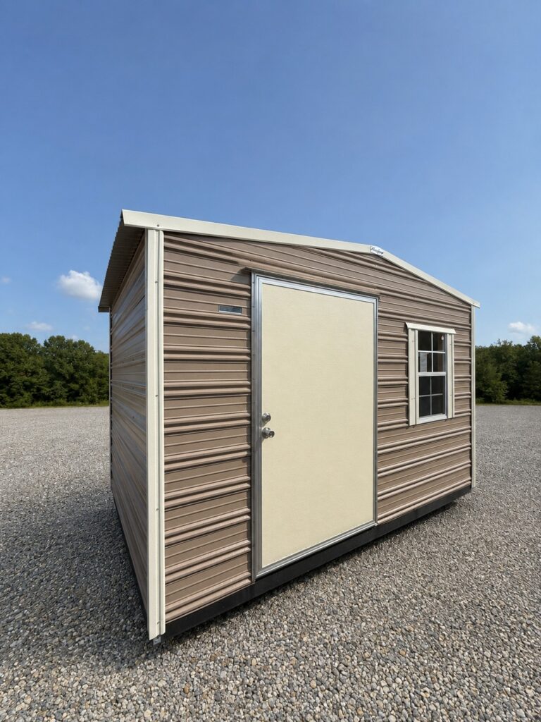 8X12 Shed with Oak siding and Colonial White trim and a Standard roof