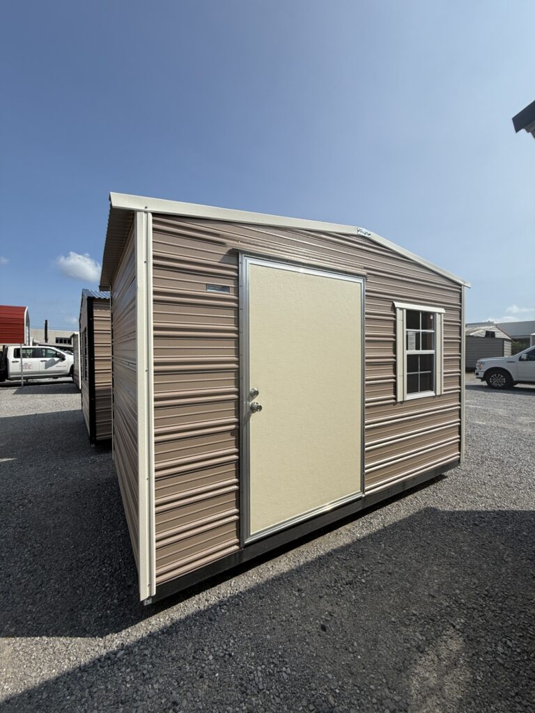 8X12 Shed with Oak siding and Colonial White trim and a Standard roof
