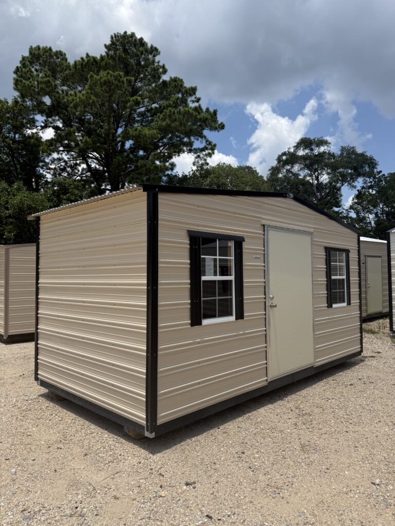 8X16 Shed with Beige siding and Black trim and a Standard roof