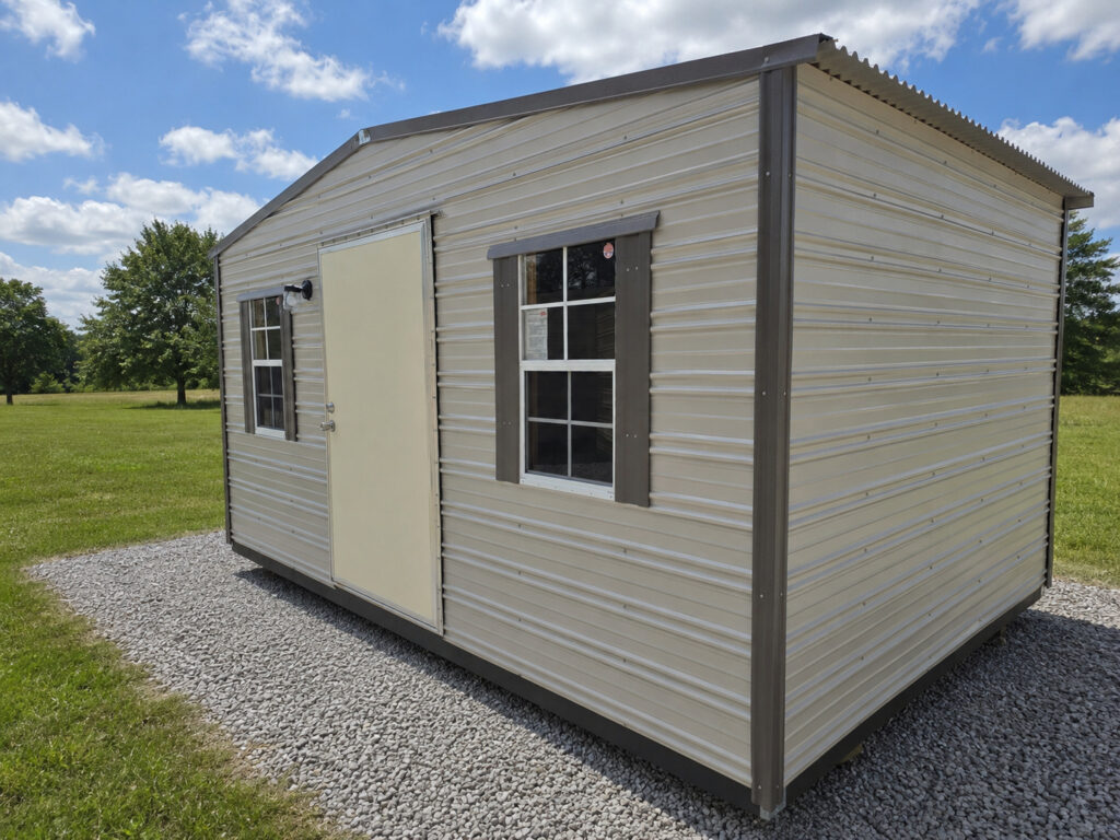 10X16 Workshop with Ash Grey siding and Burnished Slate trim and a Standard roof