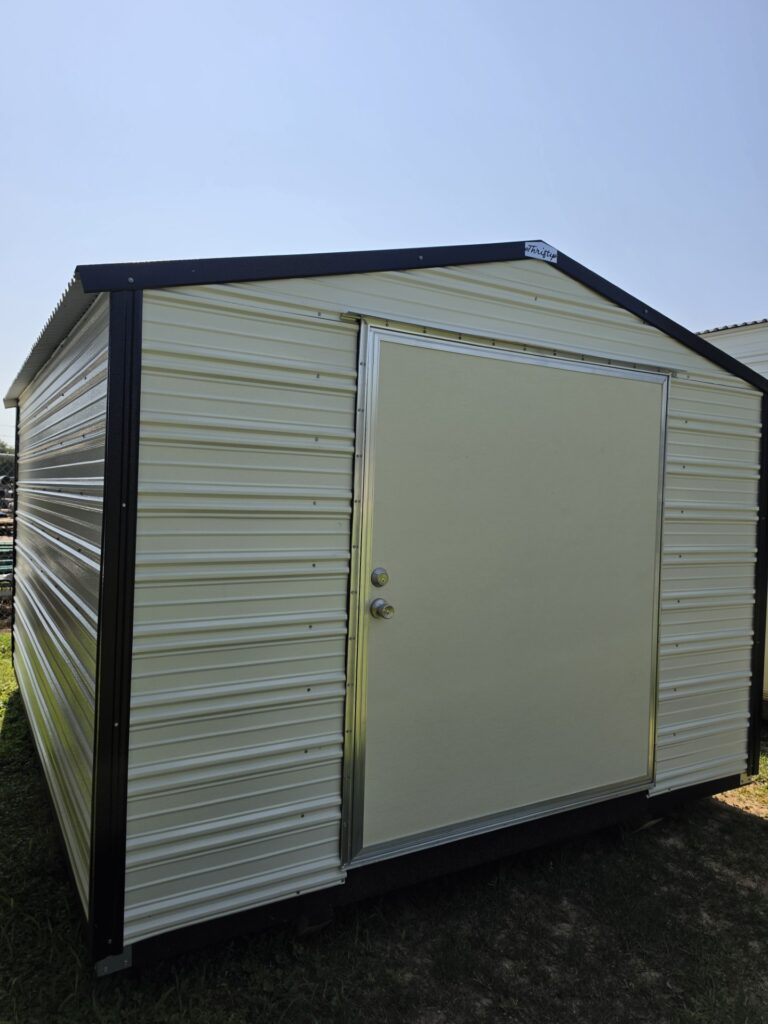10X12 Shed with Colonial White siding and Black trim and a Gable roof