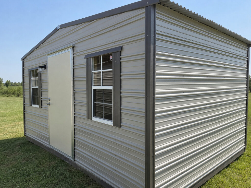 10X16 Workshop with Ash Grey siding and Burnished Slate trim and a Standard roof
