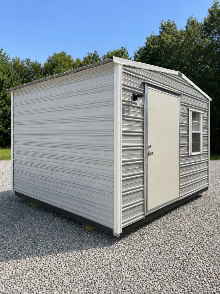 10X12 Workshop with Ash Grey siding and Colonial White trim and a Standard roof