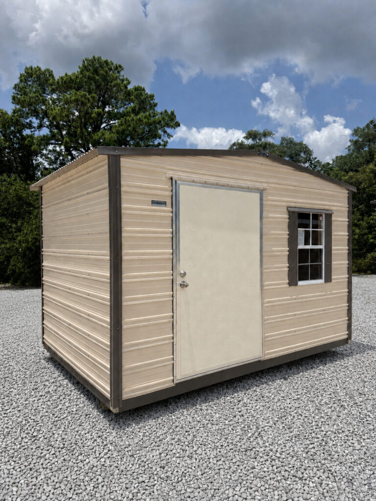 8X12 Shed with Beige siding and Burnished Slate trim and a Standard roof