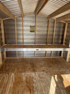 10X12 Shed with Beige siding and Rustic Red trim and a Gable roof