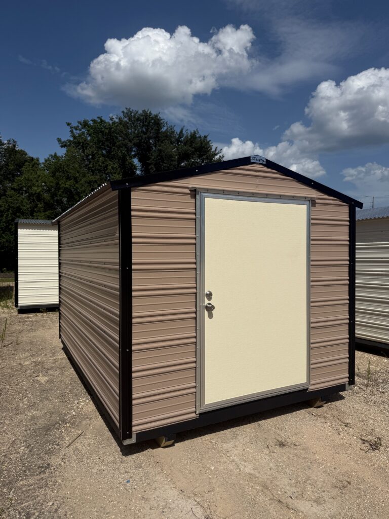 8X12 Shed with OAK siding and BLACK trim and a GABLE roof