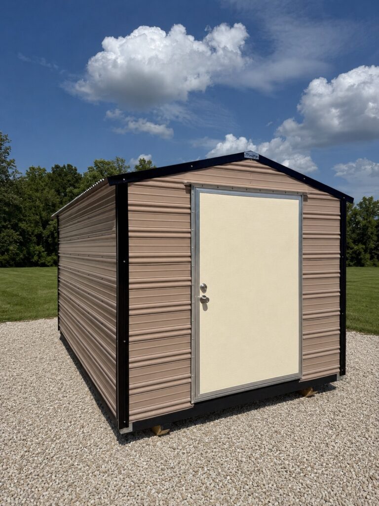 8X12 Shed with OAK siding and BLACK trim and a GABLE roof