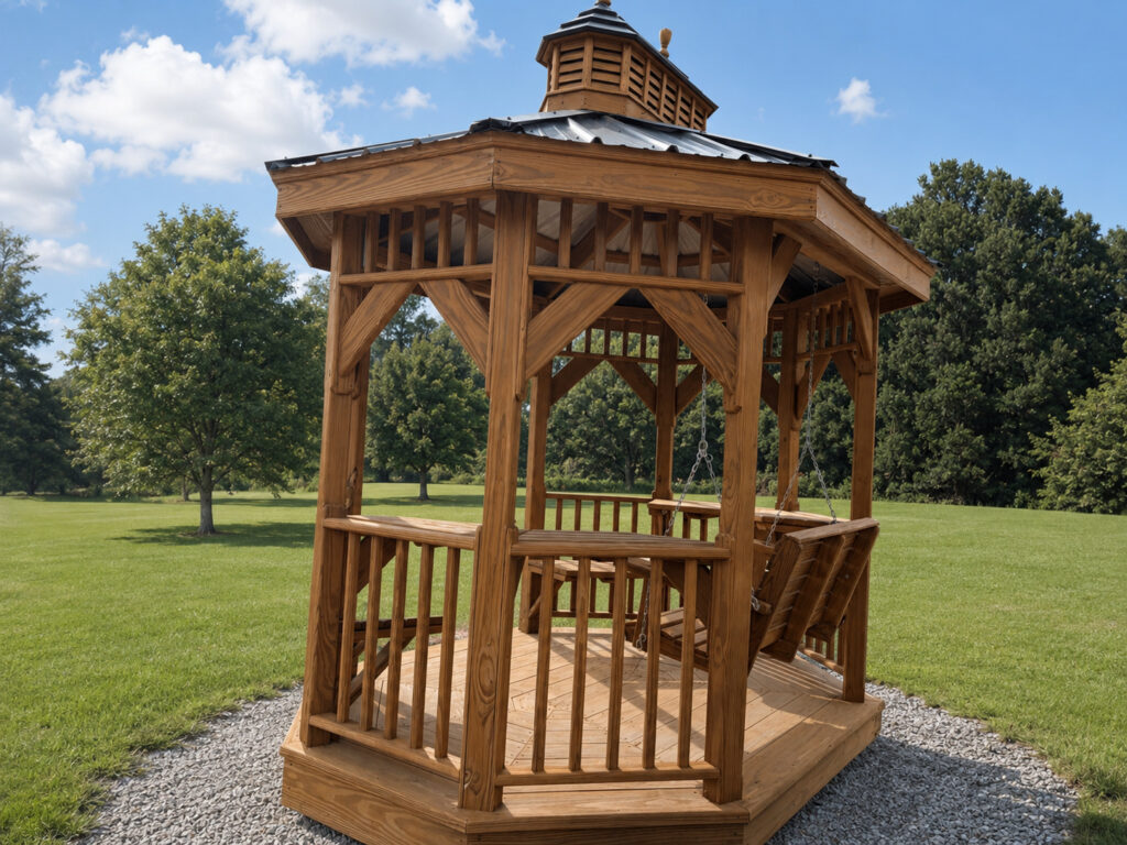 7X9 Gazebo with siding and trim and a roof