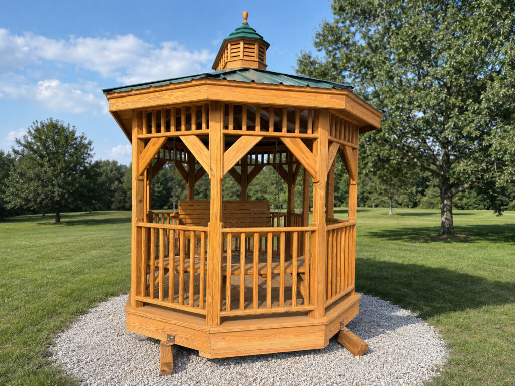 8X12 Gazebo with siding and trim and a roof