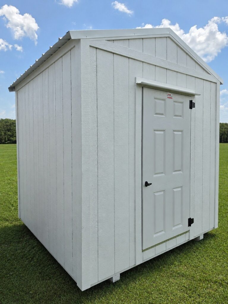 8X8 Shed with HERON WHITE siding and HERONWHITE trim and a Floridian roof