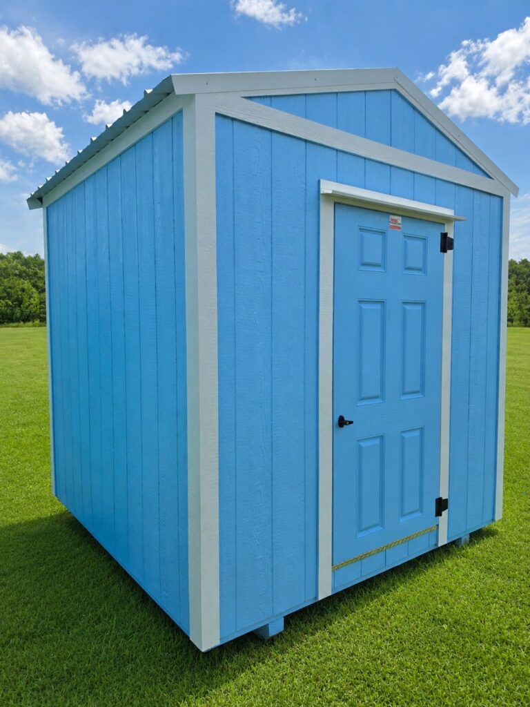 8X8 Shed with UNDERCOOL siding and WHITE trim and a Floridian roof