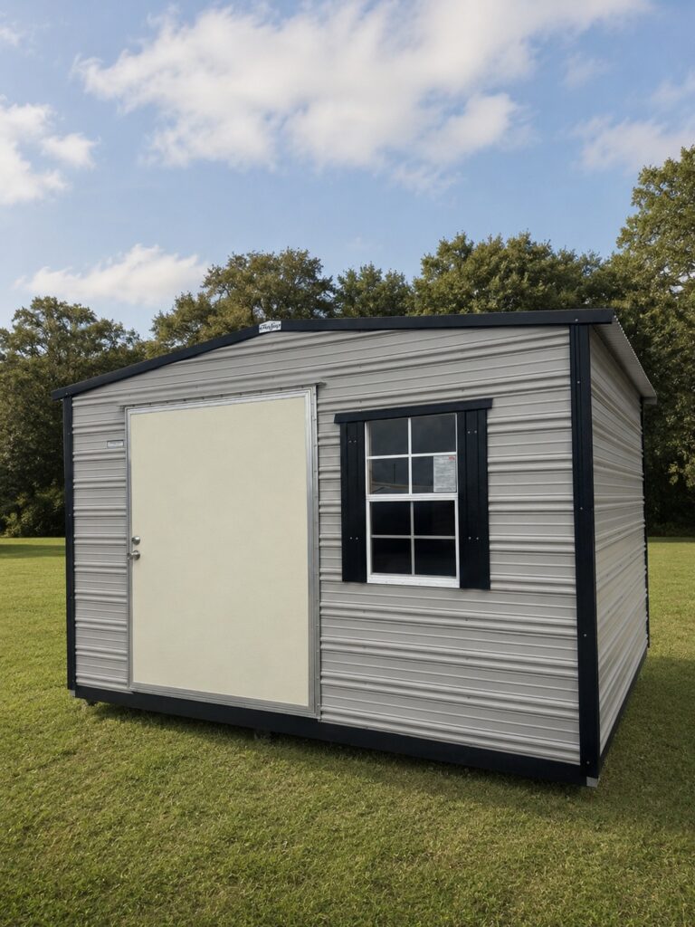 10X12 Shed with Ash Grey siding and Black trim and a Standard roof