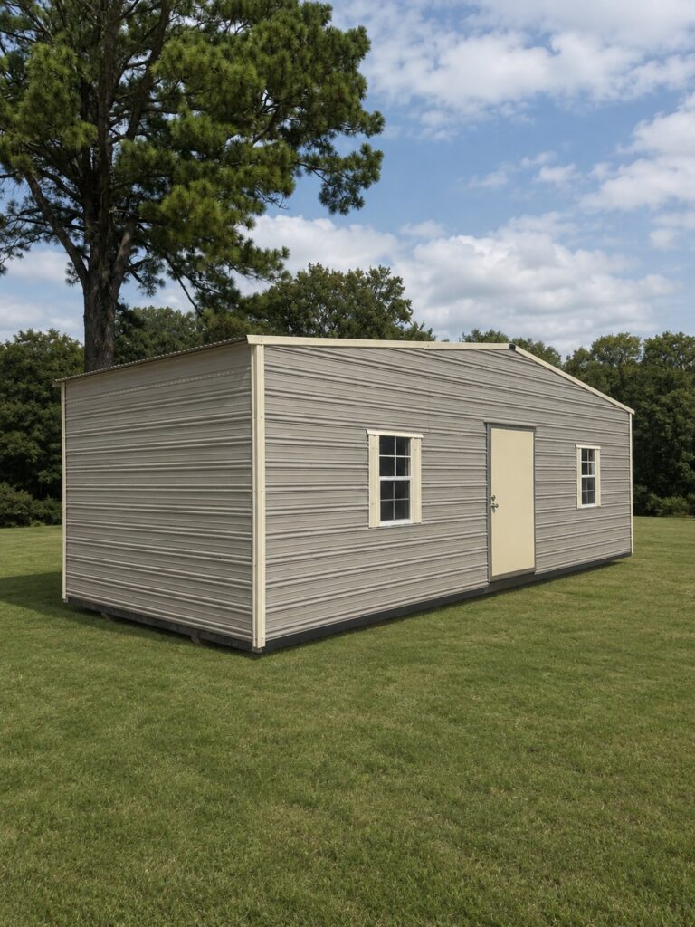 12X28 Shed with Ash Grey siding and Colonial White trim and a Standard roof