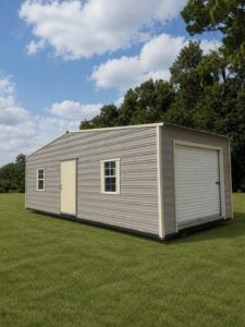12X28 Shed with Ash Grey siding and Colonial White trim and a Standard roof