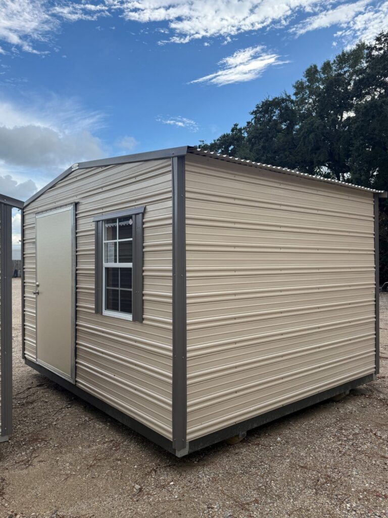 10X12 Shed with BEIGE siding and BURNISHED SLATE trim and a STANDARD roof