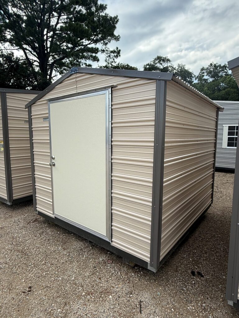 8X8 Shed with BEIGE siding and BURNISHED SLATE trim and a GABLE roof