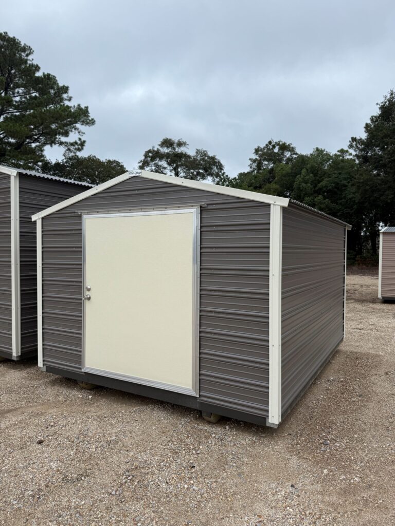 10X12 Shed with BURNISHED SLATE siding and COLONIAL WHITE trim and a GABLE roof