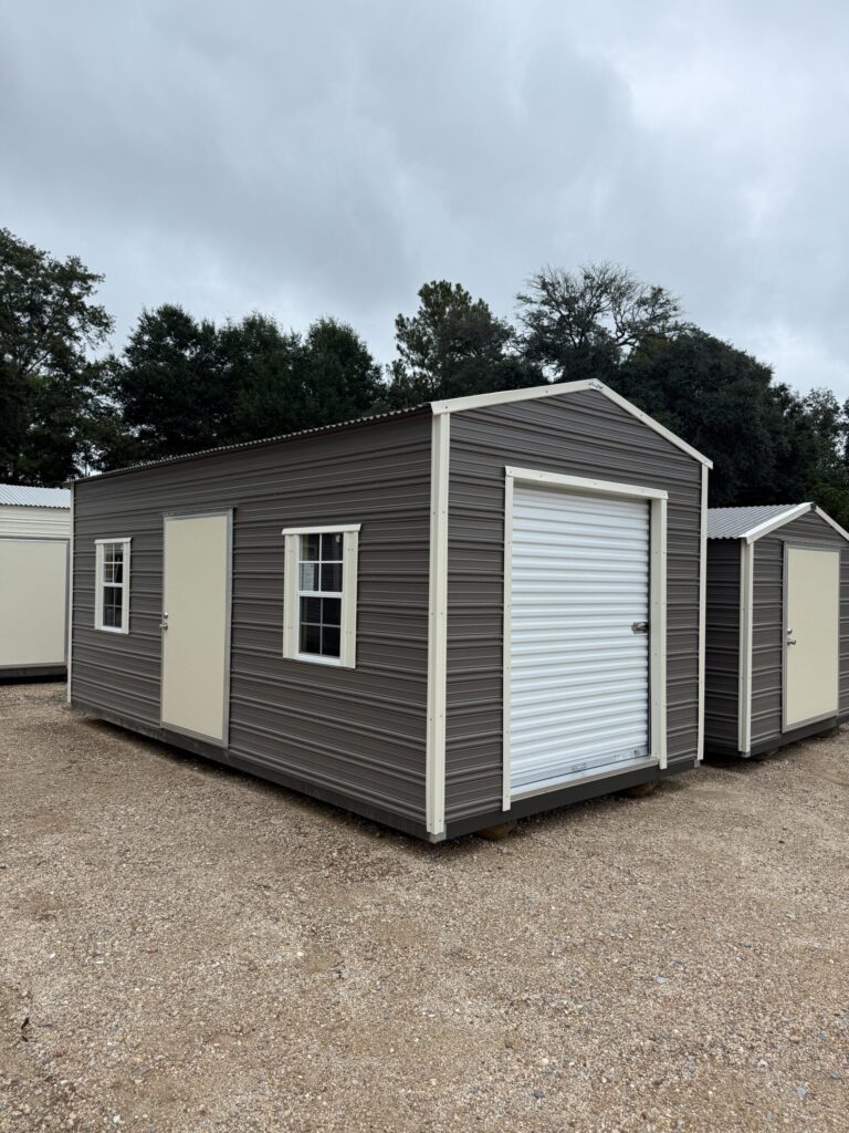 10X20 Shed with BURNISHED SLATE siding and COLONIAL WHITE trim and a GABLE roof