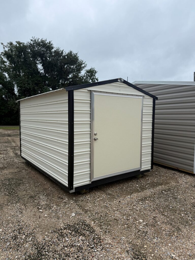 8X12 Shed with COLONIAL WHITE siding and BLACK trim and a GABLE roof